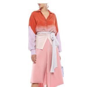 ESTEBAN CORTAZAR Oversized degradé silk crepe de chine shirt Wool tie Medium (38